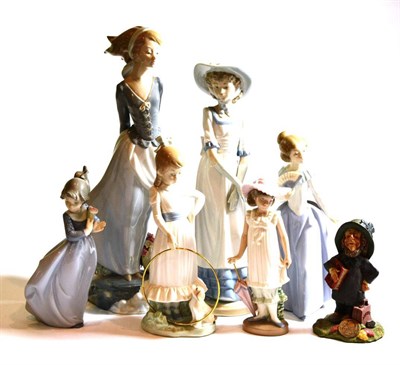 Lot 66 - Six Lladro and Nao figures and a resin figure