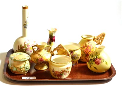 Lot 82 - Eight pieces of Royal Worcester Blush Ivory including vases, trinket box and cover, cauldron, etc