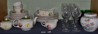Lot 87 - A Royal Stafford apple decorated dinner and tea set, a set of ten cut glass wines, a set of...