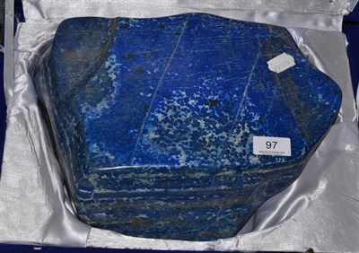 Lot 97 - Polished lapis lazuli, Afghanistan, 30cm by 24cm by 15cm, 22.65kg, in fitted case