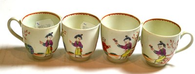 Lot 113 - Four 18th century Worcester cups, painted with Oriental figures