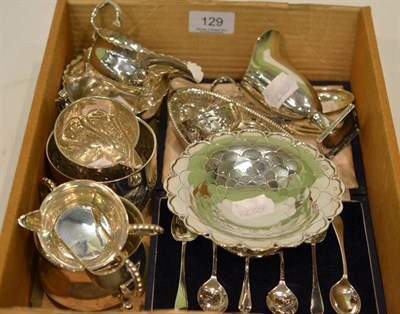 Lot 129 - Three silver sugar bowls and milk jugs, a pair of silver napkin rings, cased set of six...