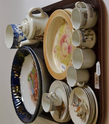 Lot 136 - A child's tea set, baby plate, Wade lady, two Vienna style bowls and a Burleigh ware jar