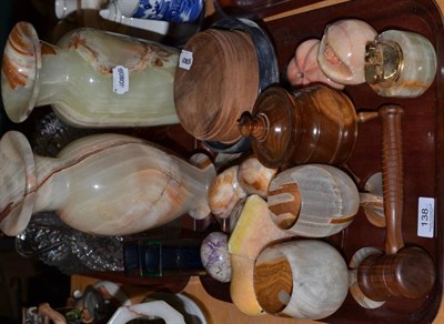 Lot 138 - A collection of onyx and other semi-precious items together with various treen etc (qty)