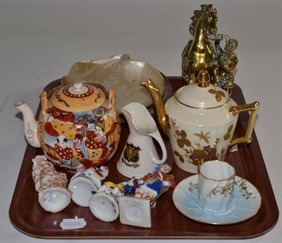 Lot 144 - Various ceramic figures, together with a pair of shell dishes and a brass figure of a Marley...