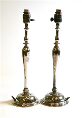Lot 152 - A pair of Edwardian silver plated table lamps