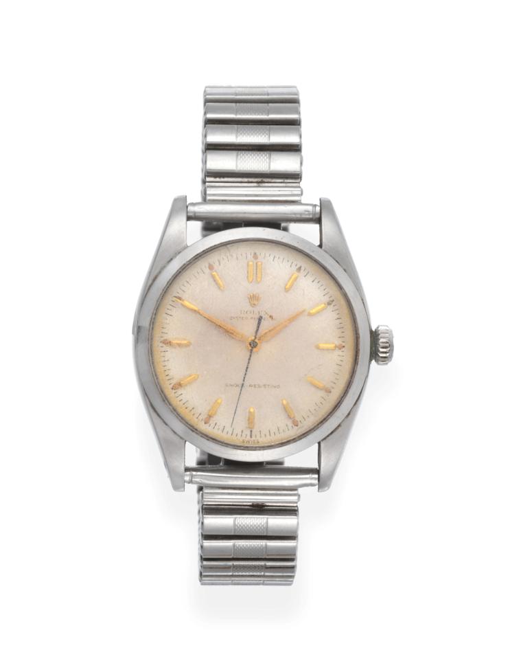 Lot 136 - A Stainless Steel Automatic Centre Seconds Wristwatch, signed Rolex, Oyster Perpetual, Shock...