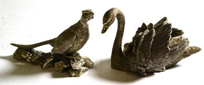 Lot 156 - A silver filled model of a swan and signet and a silver filled pheasant