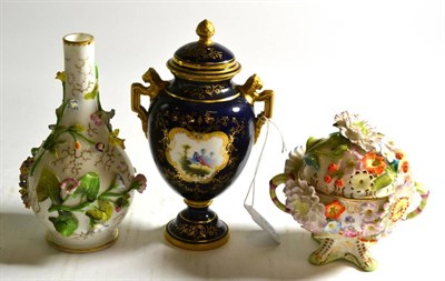 Lot 158 - Coalport vase painted with an exotic bird, a Coalport floral encrusted vase and cover and a...