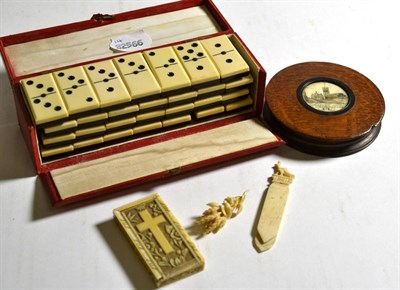 Lot 166 - Oak circular box inset with a circular ivory plaque tiled ";Lancaster Church Endowed 1094...