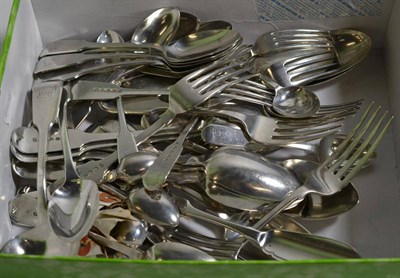 Lot 183 - A collection of 19th century silver Fiddle pattern flatware and spoons, various dates and makers