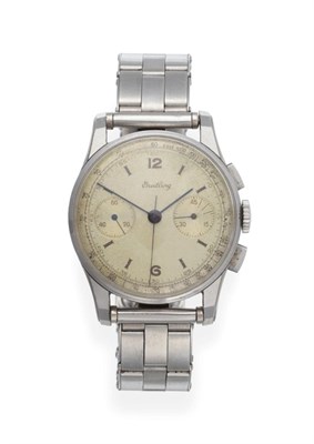 Lot 139 - A Stainless Steel Chronograph Wristwatch, signed Breitling,  circa 1945, the lever movement...