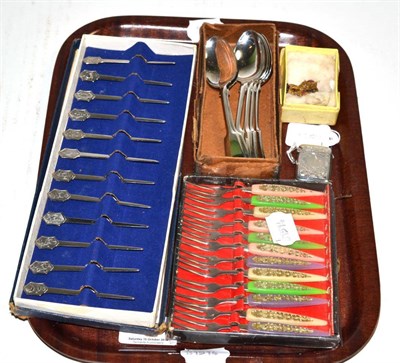 Lot 186 - A silver vesta case, a set of six silver teaspoons, cocktail sticks etc