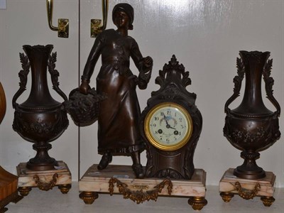 Lot 202 - A French spelter clock garniture, Captain Cotto of Rennes