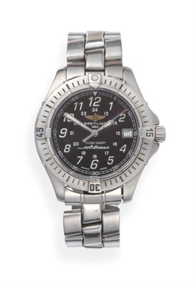 Lot 145 - A Stainless Steel Calendar Centre Seconds Wristwatch, signed Breitling, 500m/1650ft, model:...