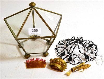 Lot 256 - Assorted decorative hair accessories, including a French jet head piece of hat form; gilt metal...