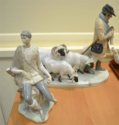 Lot 266 - LLadro china figure of a shepherd & meissen porcelain group of shepherd with sheep (a.f.) (2)