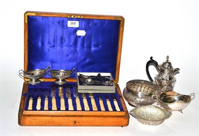 Lot 268 - A set of twelve James Dixon & Sons silver dessert knives and forks, a pair of Victorian silver twin