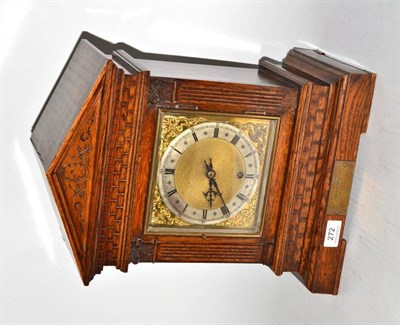 Lot 272 - A Victorian oak cased mantel clock, with an architectural case and square brass dial (with pendulum