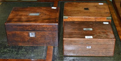 Lot 274 - A rosewood sewing box, a mahogany writing slope and a further rosewood workbox