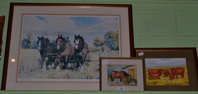 Lot 284 - D M & E M Alderson, Study of a horse and study of cattle, two watercolours together with a...