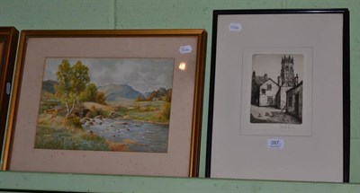 Lot 287 - Pair of watercolour Lakeland views, H English and a pair of etchings by Willie Rawson (Views in...