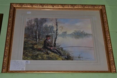 Lot 302 - John Seerey Lester, (b.1946), Angler on a riverbank, pastel, signed and dated '79