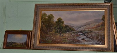 Lot 305 - Henry Harris (1852-1926), Scottish highland scene with figure and dog, and two other oils (3)