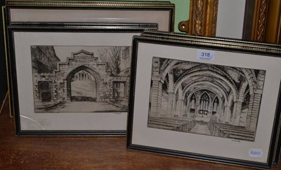 Lot 318 - William Monk (British, 1863-1937) Five Durham etchings, pencil signed, four etchings unsigned,...