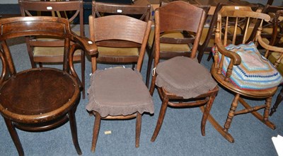 Lot 1013 - A beech rocking chair and three bentwood chairs