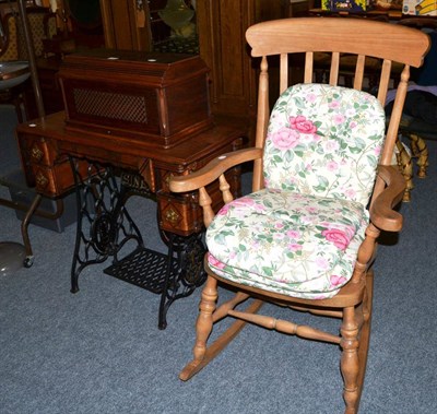 Lot 1022 - Singer treadle sewing machine and a beech rocking chair