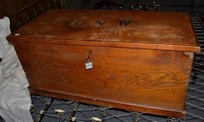 Lot 1025 - A pine blanket chest monogrammed GNW