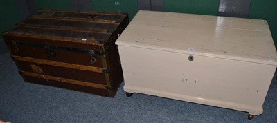 Lot 1031 - Cream painted pine blanket box and a trunk