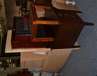 Lot 1059 - Mahogany desk, open bookcase, nest of two tables, modern pine chest of drawers, modern wood...