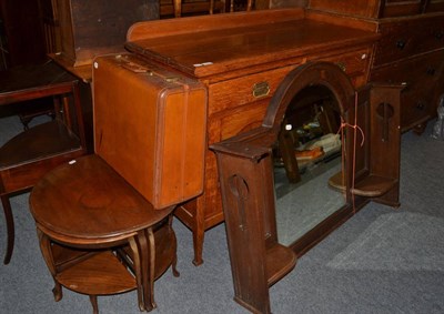 Lot 1061 - Arts & Crafts oak mirror back sideboard, nest of tables, Georgian mahogany washstand and a suitcase