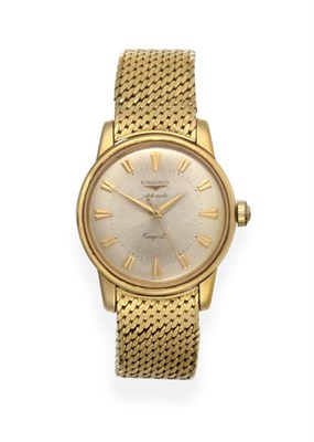 Lot 161 - An 18ct Gold Automatic Centre Seconds Wristwatch, signed Longines, model: Conquest, ref:...