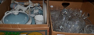 Lot 1136 - Royal Doulton dinner service, cut glass and Lladro figures (in two boxes)