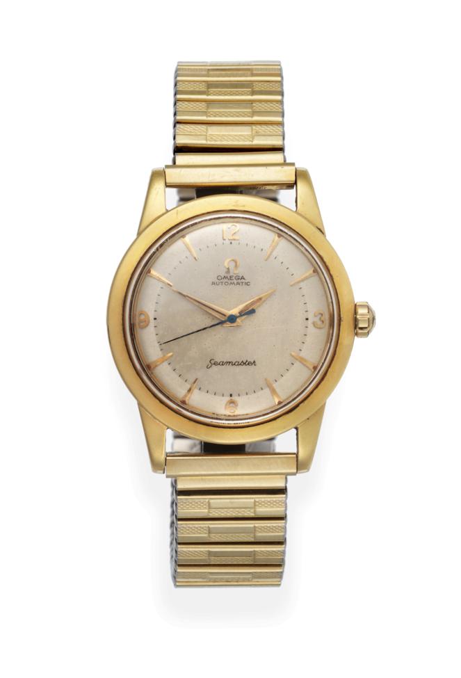 Lot 168 - An 18ct Gold Automatic Centre Seconds Wristwatch, signed Omega, model: Seamaster, 1954,...