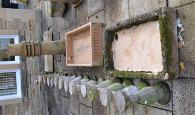 Lot 1160 - Three chimney pots, five sinks, cement balustrade, terracotta flower pots and a grinding wheel