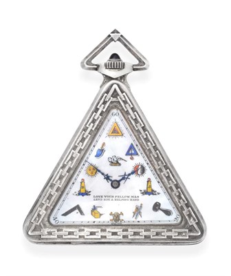 Lot 178 - An Unusual Masonic Triangular Form Silver Pocket Watch, 1929, lever movement signed Schwab &...