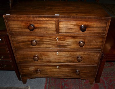 Lot 1253 - 19th century mahogany four height chest of drawers with turned handles and bracket feet