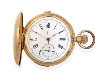 Lot 179 - A Full Hunter Quarter Repeating Chronograph Pocket Watch, circa 1900, lever movement, blued...
