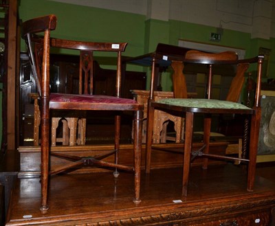 Lot 1264 - Edwardian beech corner chair and an Edwardian inlaid mahogany corner chair