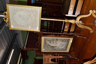 Lot 1266 - A 19th century carved giltwood and gesso pole screen with fine needlework panel and an...