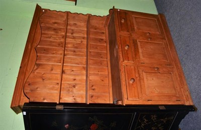 Lot 1285 - A pine dresser, cornice and plate rack above base with three short drawers and three cupboards with