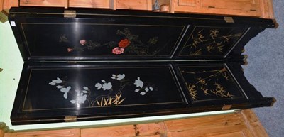 Lot 1286 - Four fold black lacquer screen