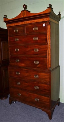 Lot 1288 - A George III mahogany and satinwood chest on chest