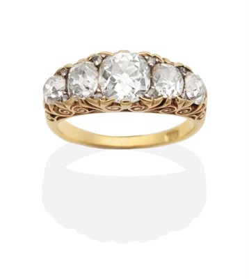 Lot 182 - A Diamond Five Stone Ring, graduated old cut diamonds with single-cut diamond accents, to a...