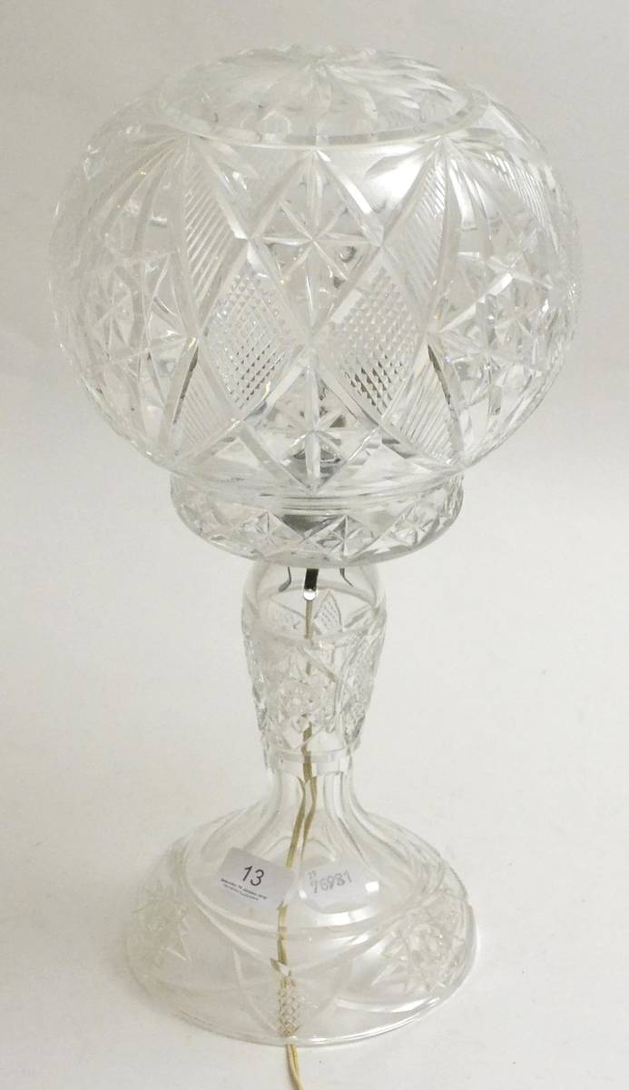Lot 13 - A cut glass mushroom lamp, 42cm high