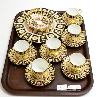 Lot 28 - A group of Royal Crown Derby Imari tea wares including six coffee cans and saucers, a twin...